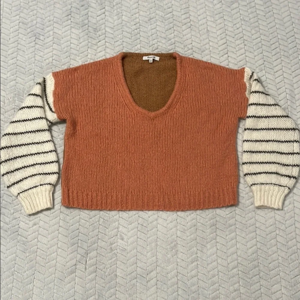 Madewell Sweater Womens Size XS Multicolor Striped V-Neck Balloon Sleeve Knit - Picture 2 of 8